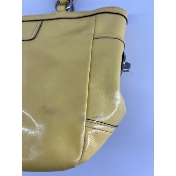 Coach Purse Canary Yellow Patent Leather Tote Shoulder Bag Designer Authentic - Picture 5 of 12